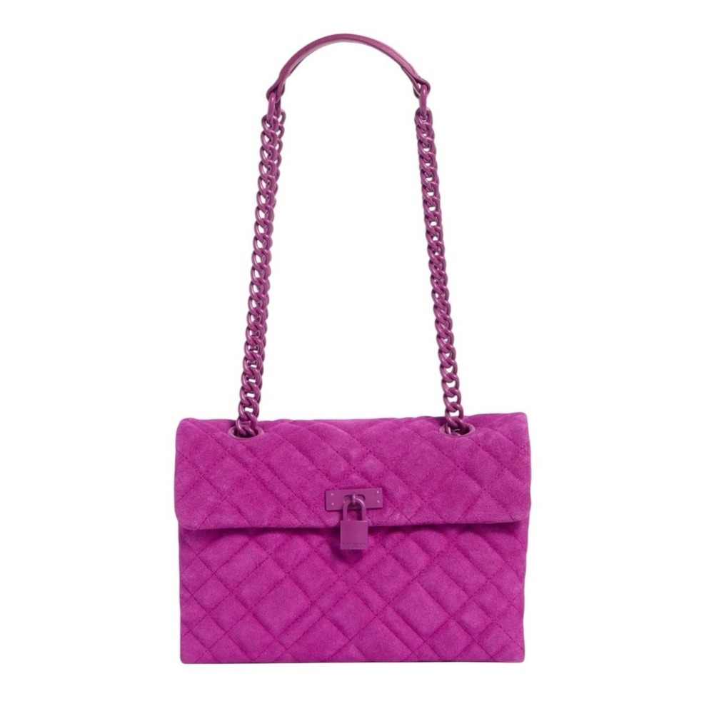 KURT GEIGER London Brixton Lock Suede Leather Shoulder Bag Pink Velvet NWT